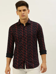 Men Navy Printed Casual Shirt-FLIORIONIEPRINT-3504-Navyblue
