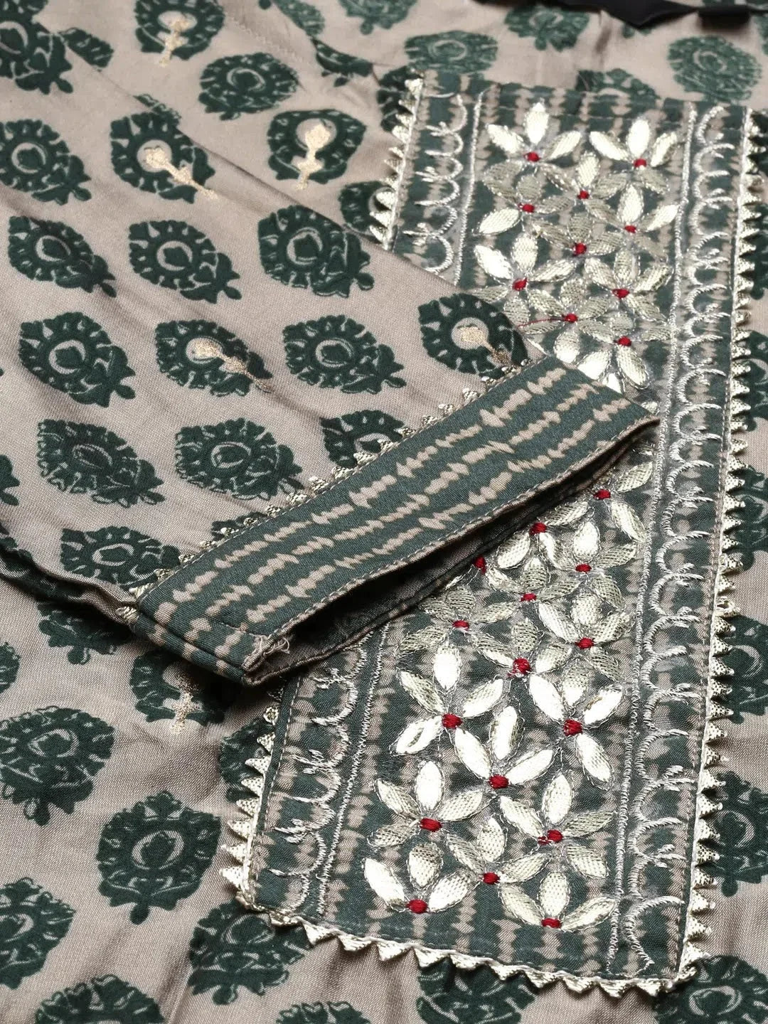 Grey Printed Women's Kurta Set | Polyester Ethnic Motifs