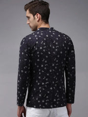 Men Black Printed Blazer-SOBLZ-275-Charcoal