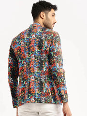 Men Multi Printed Notched Lapel Blazer-SOBLZ-86-4-Multi