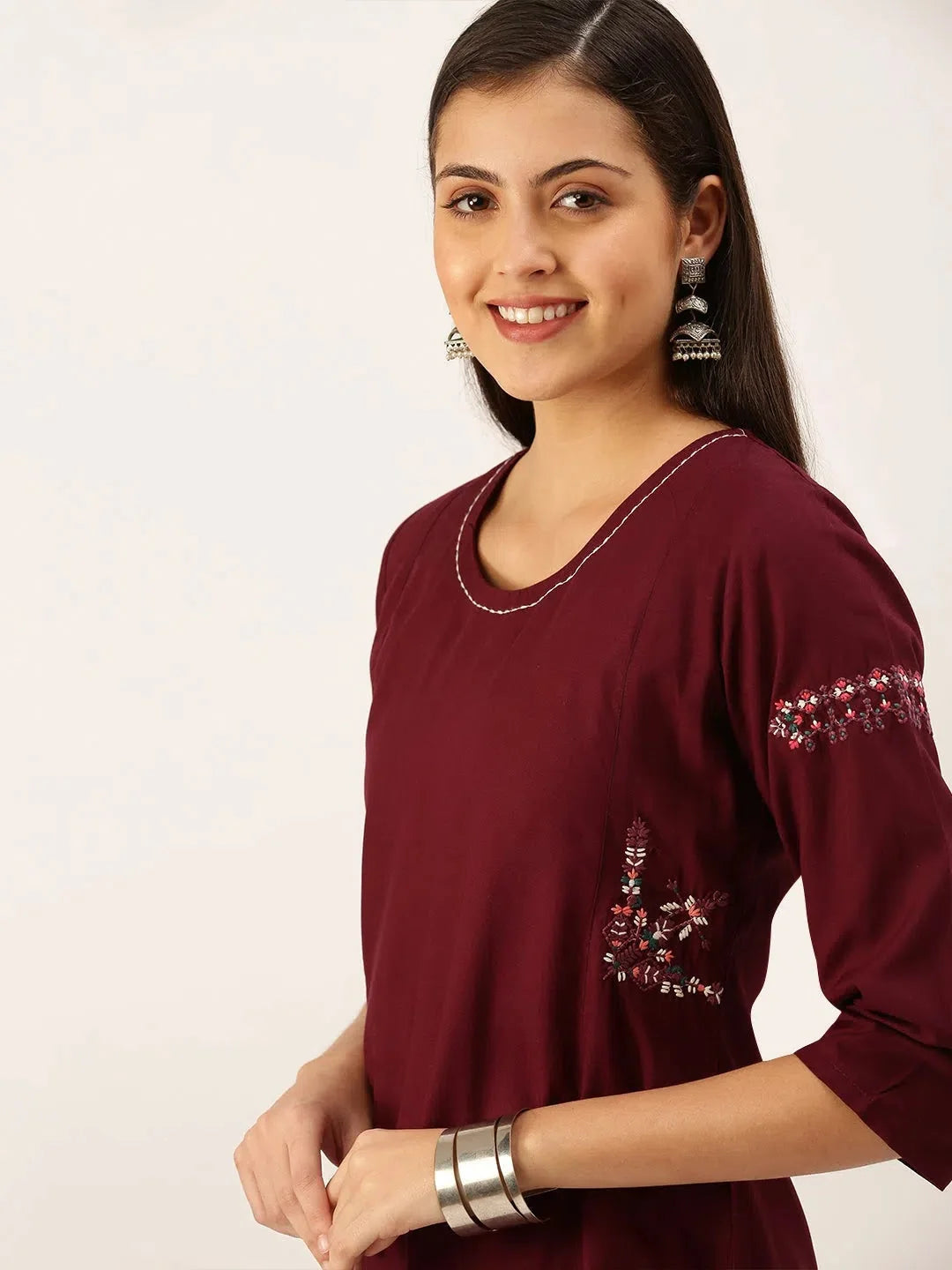 Magenta Embroidered Indian Kurtis for Ladies | DesiQlo