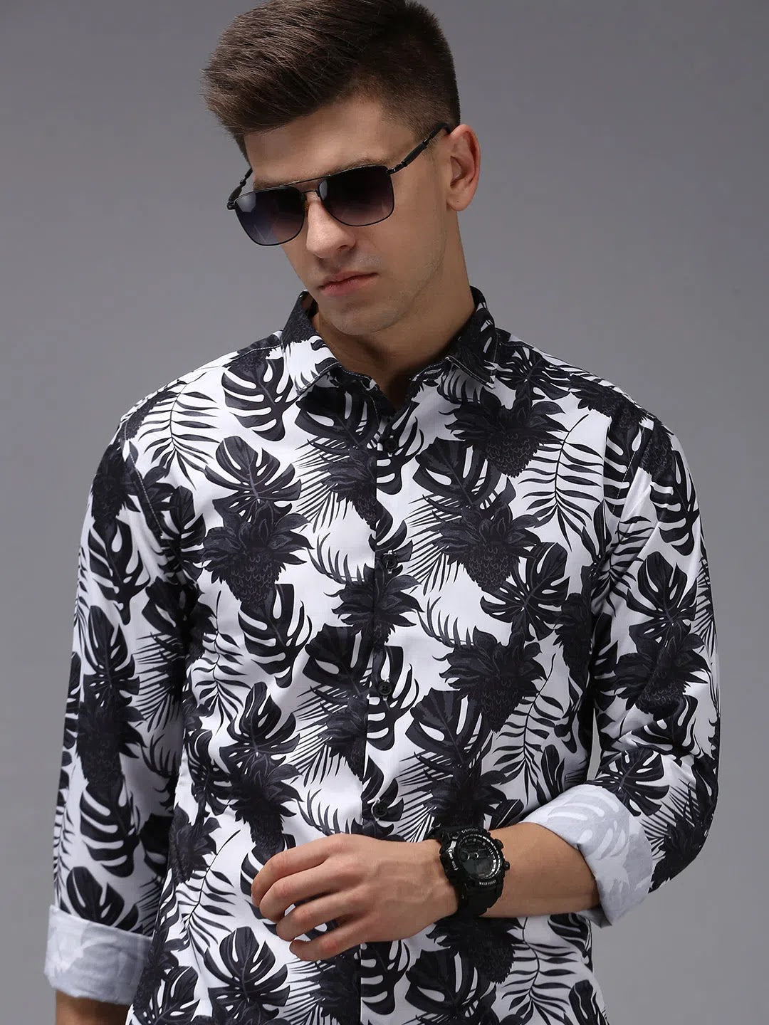 Men White Printed Casual Shirt-KELVENPRINT-1411-White