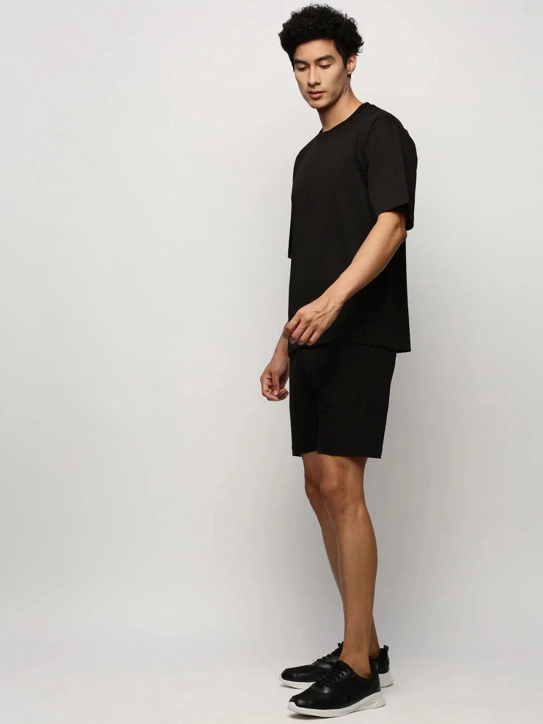Black Solid Men's Co ord Sets | Cotton Casual Two Piece Sets