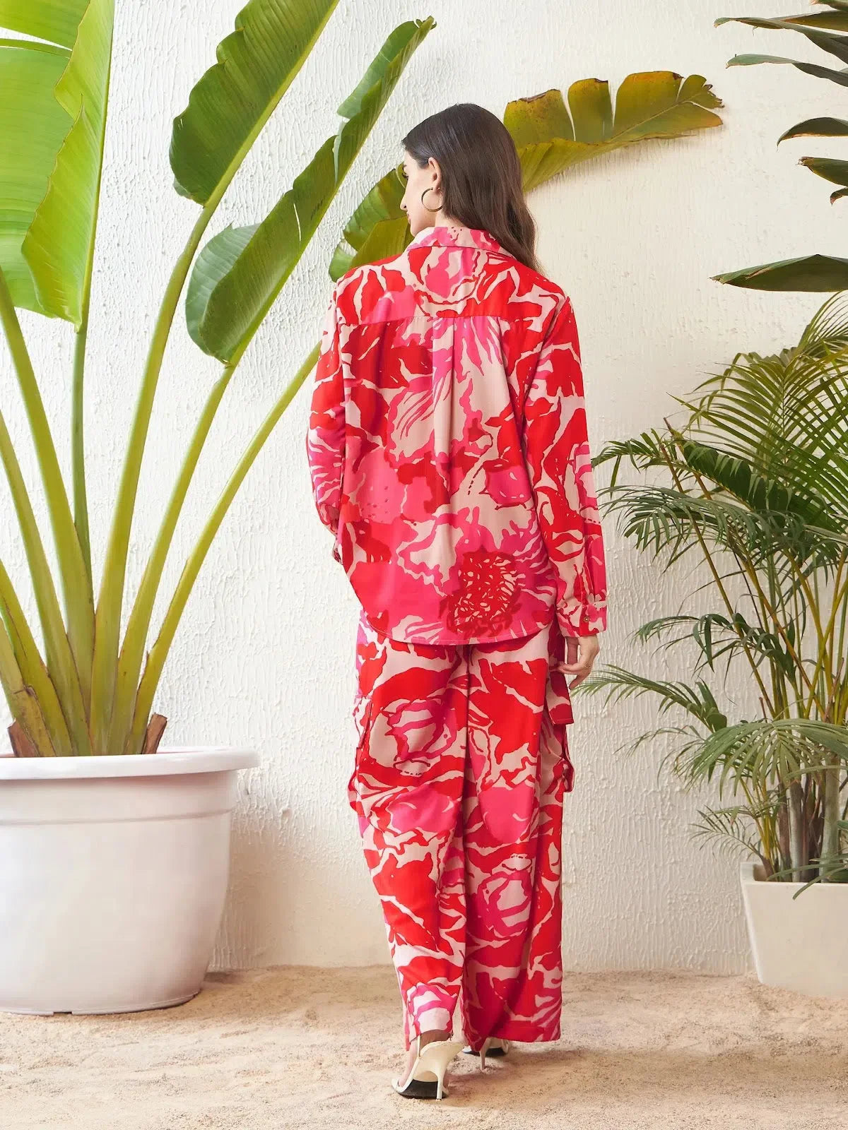 Red Floral Indian Suits - Oversize Shirt & Box Pocket Pants