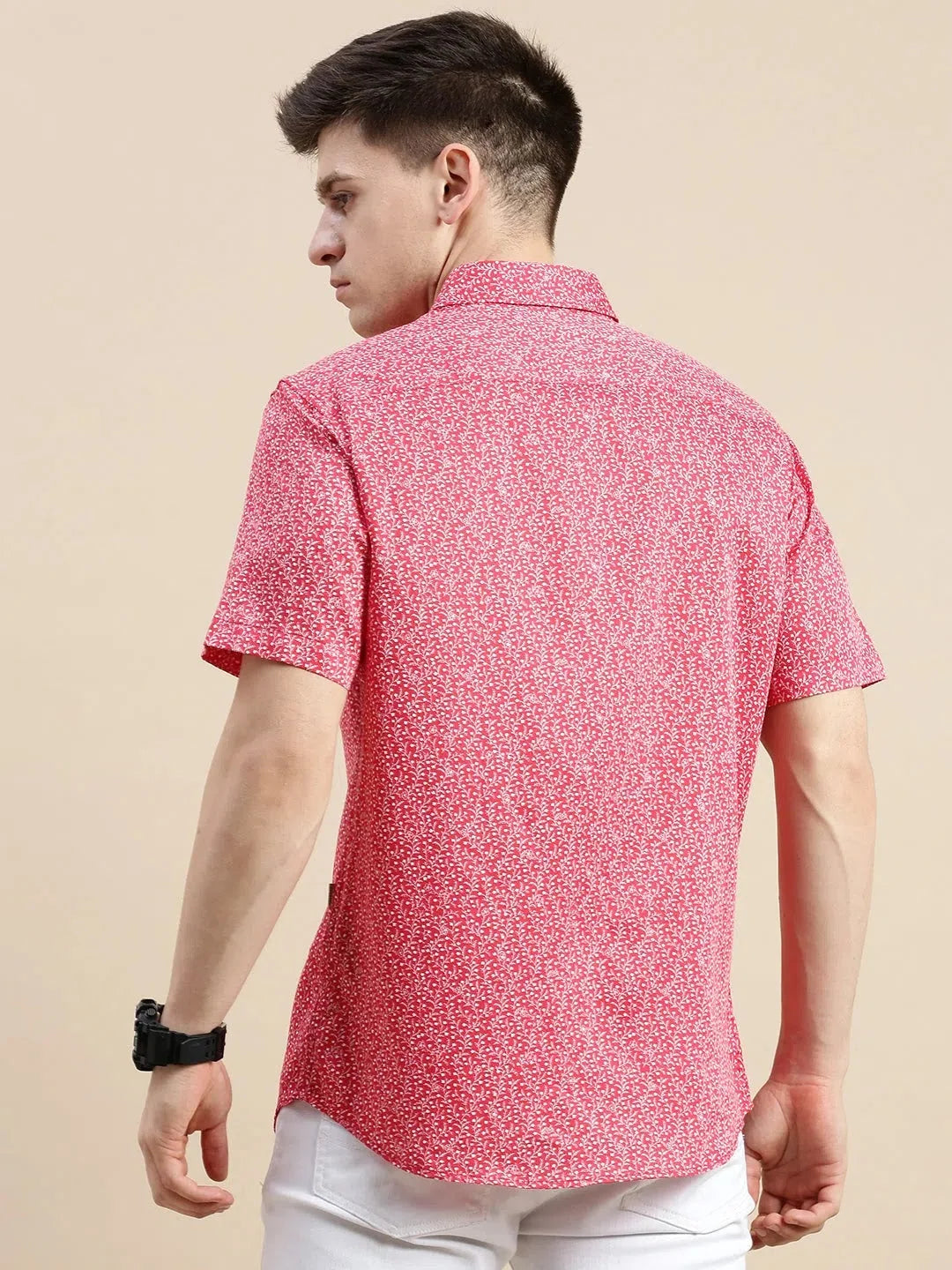 Men's Red Floral Cotton Shirt | Casual Printed Shirt