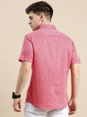 Men Red Floral Casual Shirt-DAHLIAPRINT-1728-Red