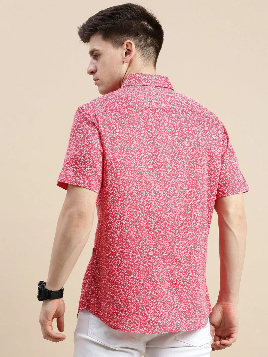 Men's Red Floral Cotton Shirt | Casual Printed Shirt