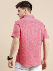 Men Red Floral Casual Shirt-DAHLIAPRINT-1728-Red