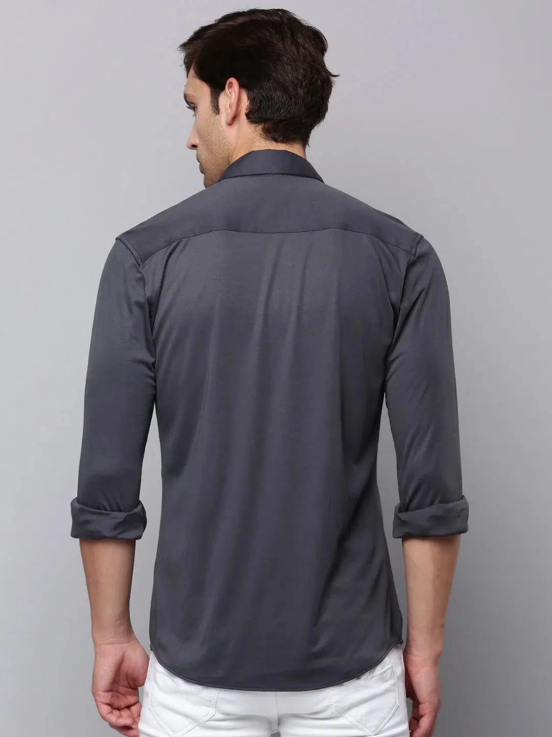Grey Cotton Shirt for Men - Solid Casual Style | DesiQlo