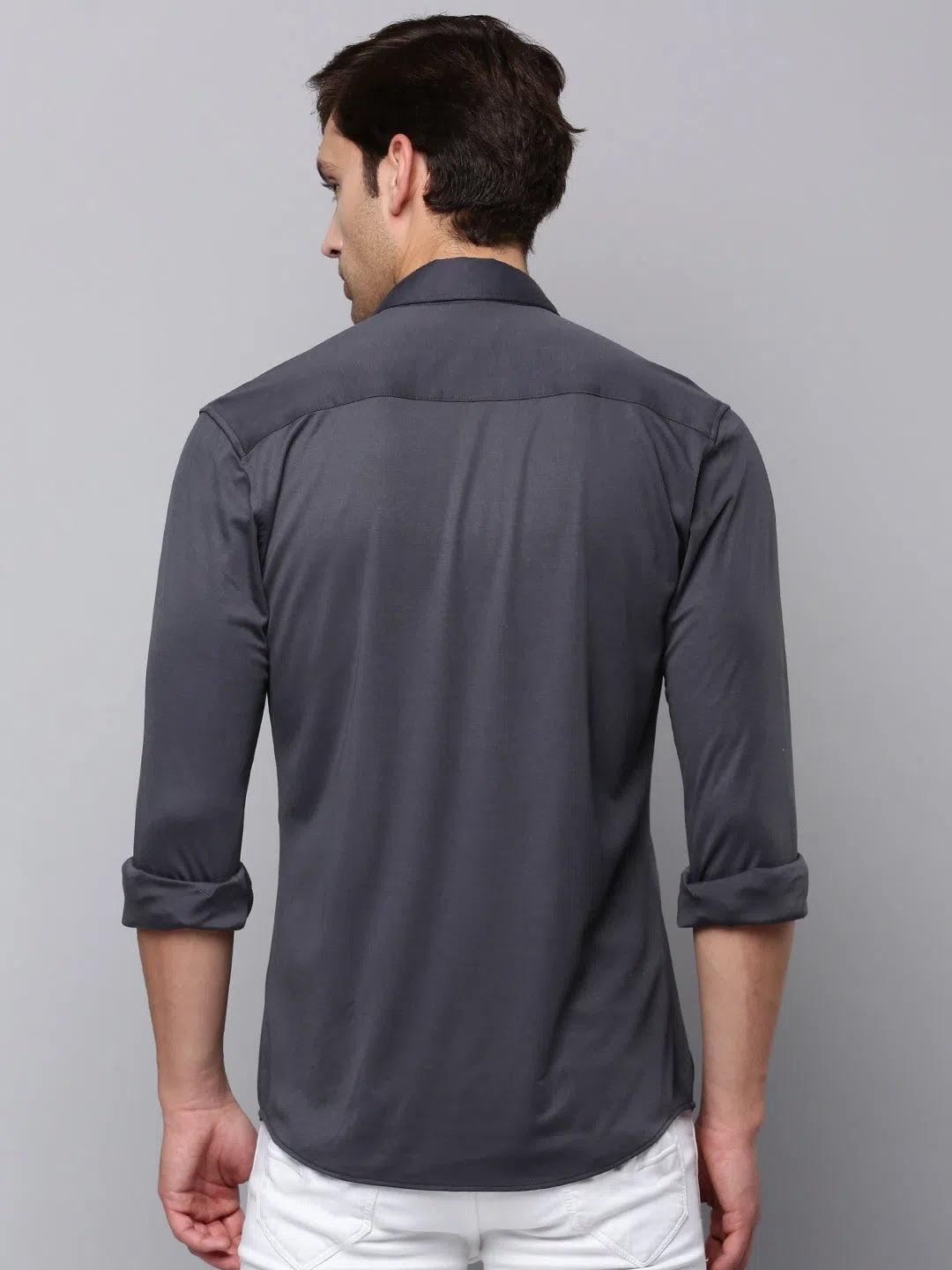 Grey Cotton Shirt for Men - Solid Casual Style | DesiQlo
