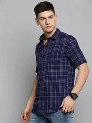 Men Navy Checked Casual Shirt-MAYACHECKS-44132-Navyblue