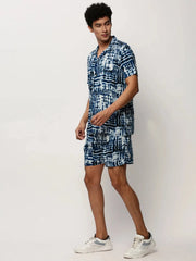 Men Blue Printed Casual Co ords-AM-98-7-Blue