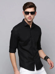 Men Black Solid Casual Shirt-JACOBLINEN-3278-Black