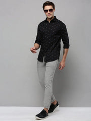 Men Black Printed Casual Shirt-TVSPRINT-4851-Black