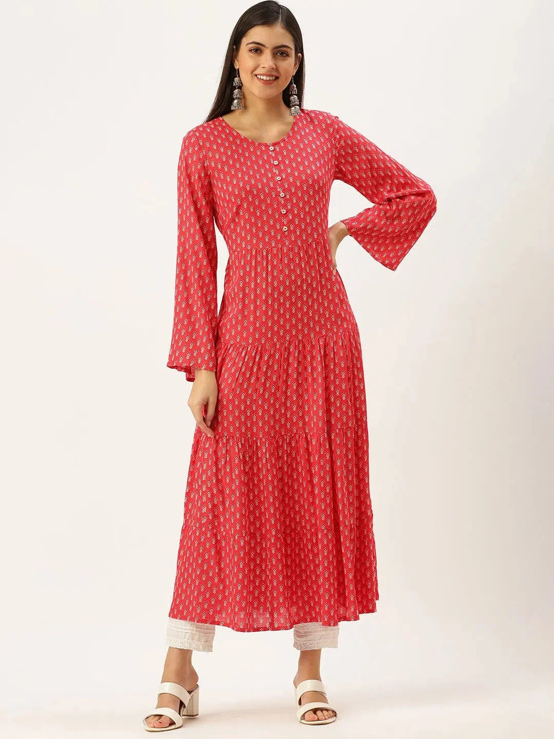 Pink Printed A-Line Indian Kurta for Women - DesiQlo