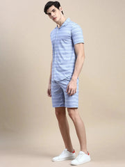 Men Blue Checked Casual Co ord Set-EX-698-Blue