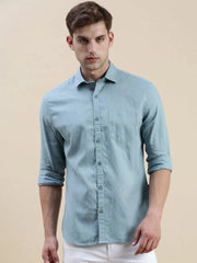 Men Teal Solid Casual Shirt-SWALLOW-1764-Teal