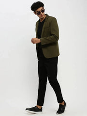 Men Green Solid Blazer-AR-57-Olive