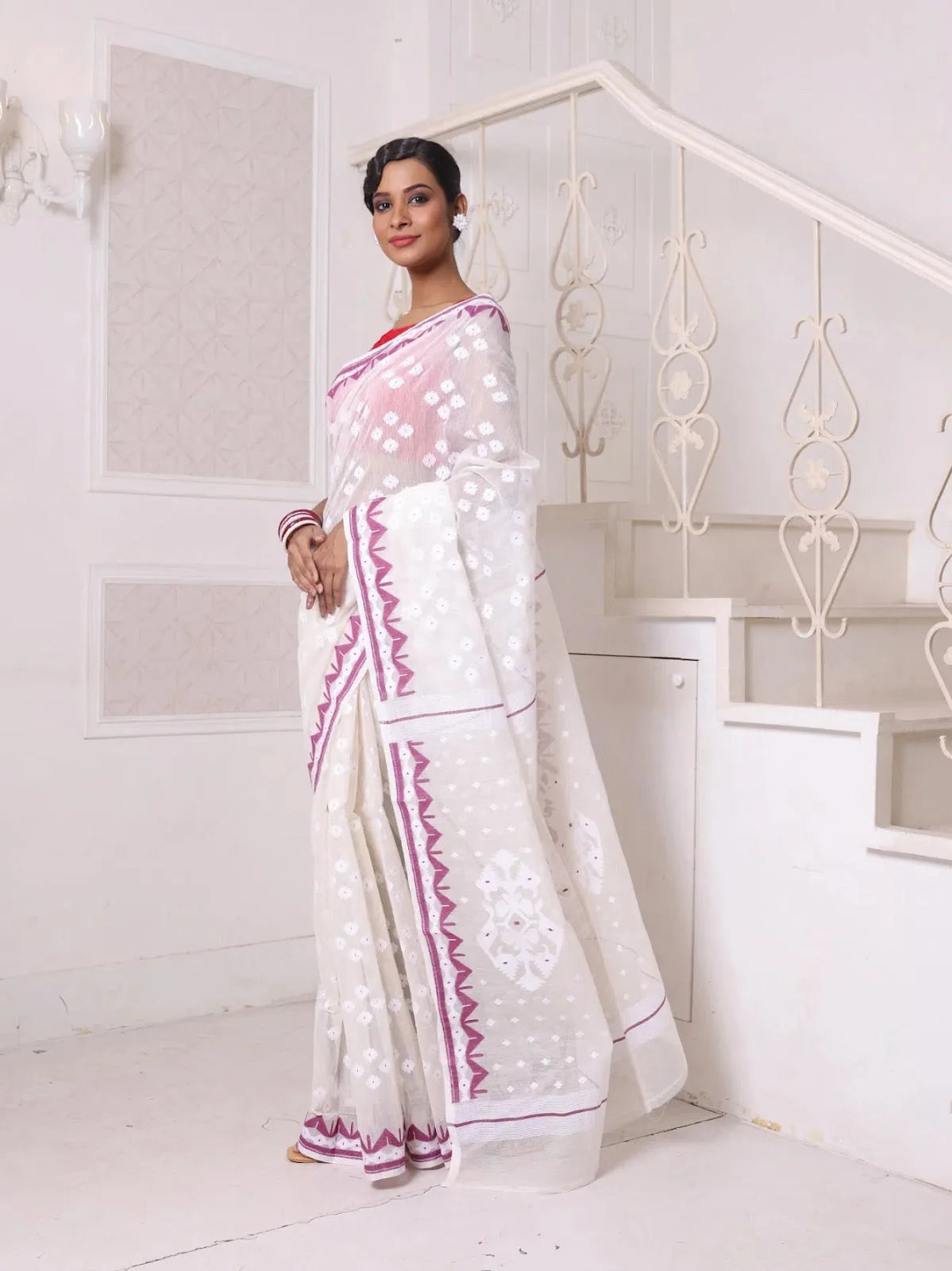 Off White Cotton Jamdani Saree | Indian Sari