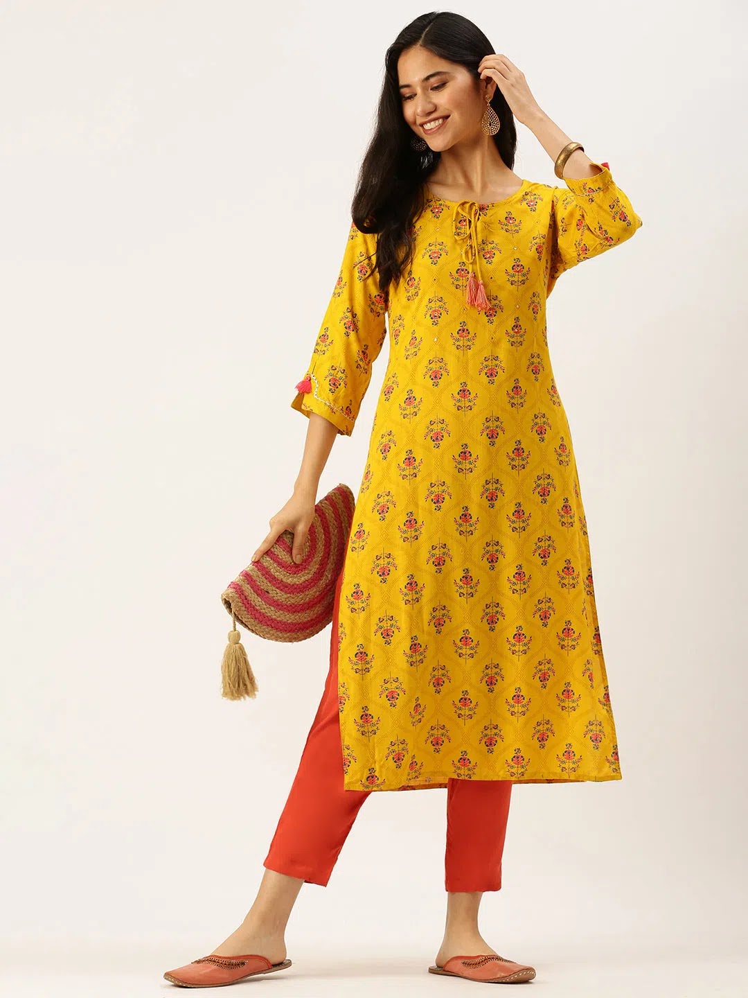Yellow Printed Indian Kurtas for Women - DesiQlo Fashion