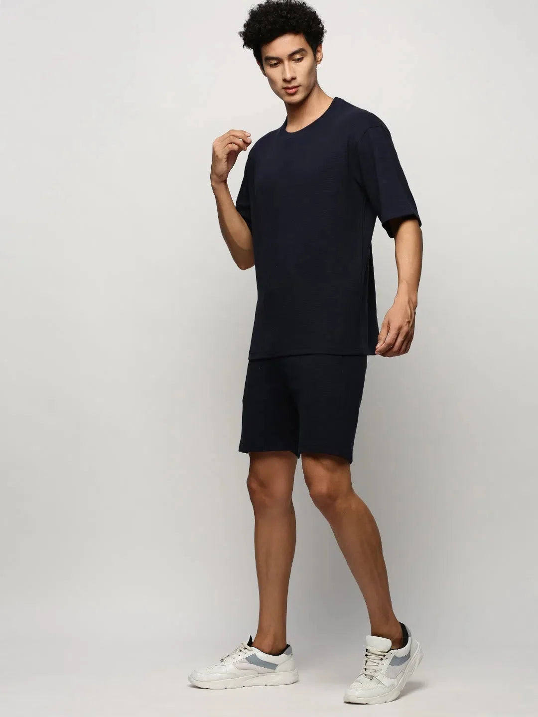 Men's Navy Solid Casual Co Ord Sets | Cotton Two Piece Sets
