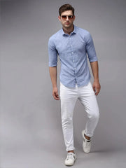 Men Blue Solid Casual Shirt-SOFTLINENSTRIPE-1707-Blue