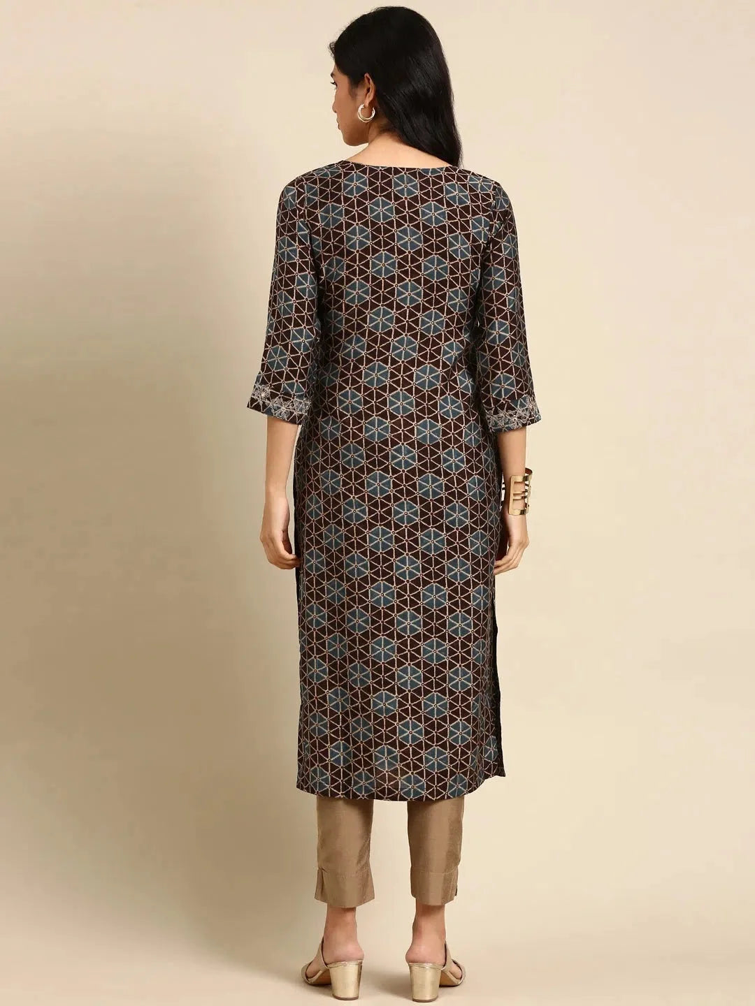 Coffee Brown Polyester Indian Kurta for Women - DesiQlo