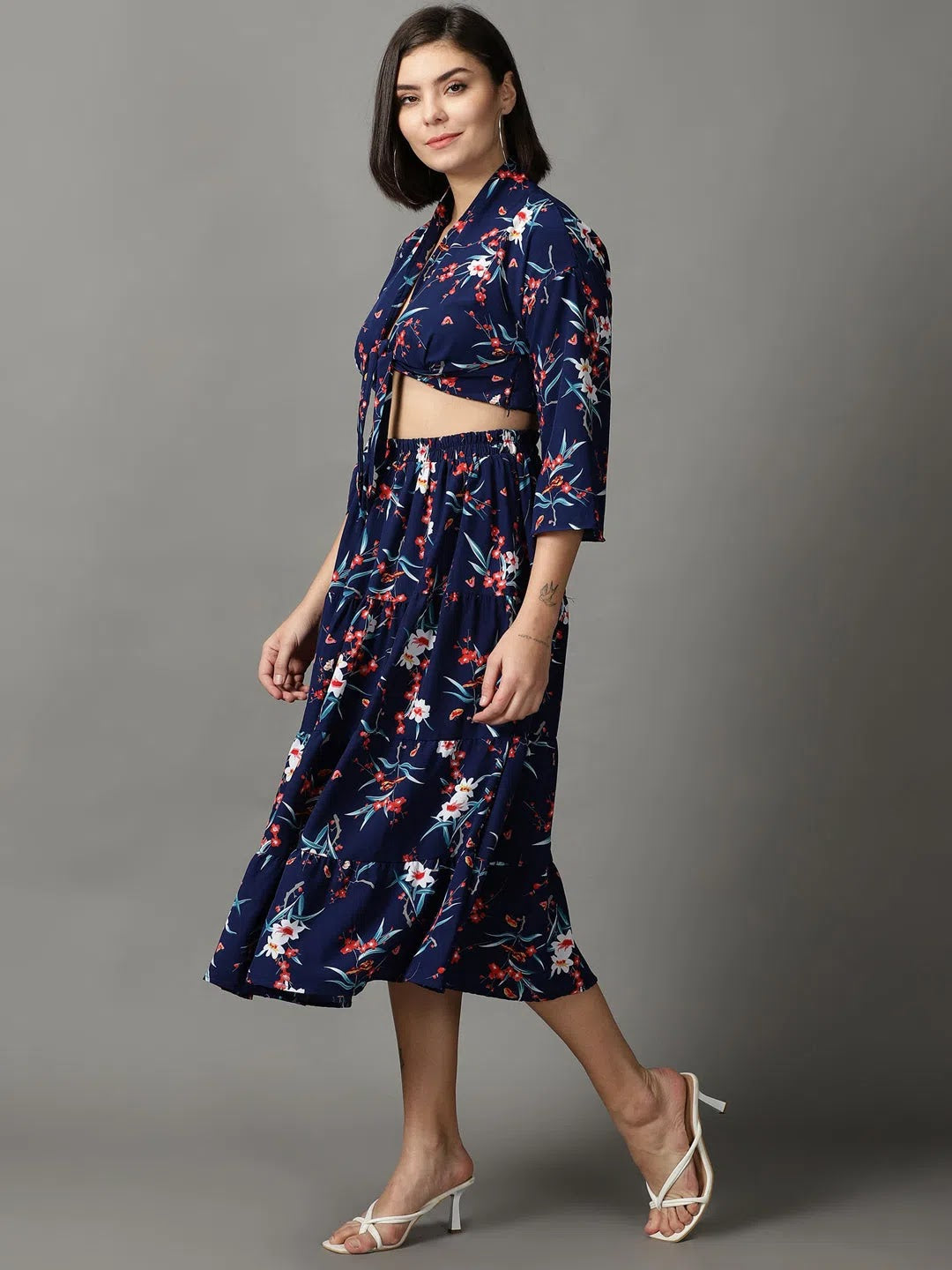 Navy Blue Printed Co Ord Sets | Women's Two Piece Sets
