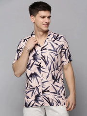 Men Pink Printed Casual Shirt-RESORTPRINT-3184-Peach