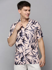 Men Pink Printed Casual Shirt-RESORTPRINT-3184-Peach