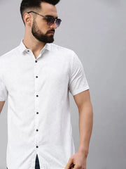 Men White Printed Casual Shirt-HARSHAPRINT-1204-White