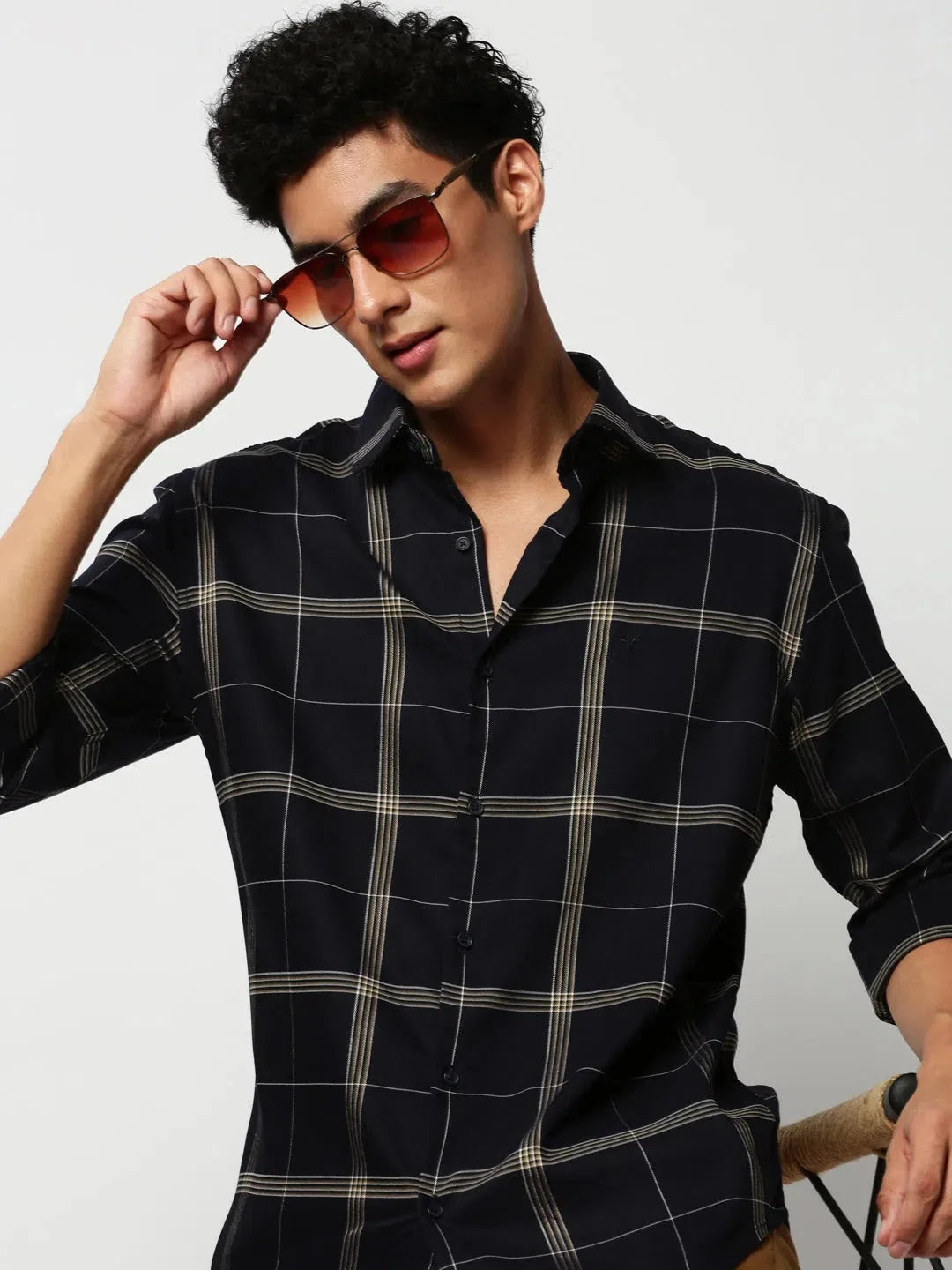 Navy Checked Mens Shirt - Casual Cotton Formal Shirts | DesiQlo