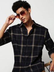 Men Navy Checked Casual Casual Shirts-TRUJETTWILL-5491-Navyblue