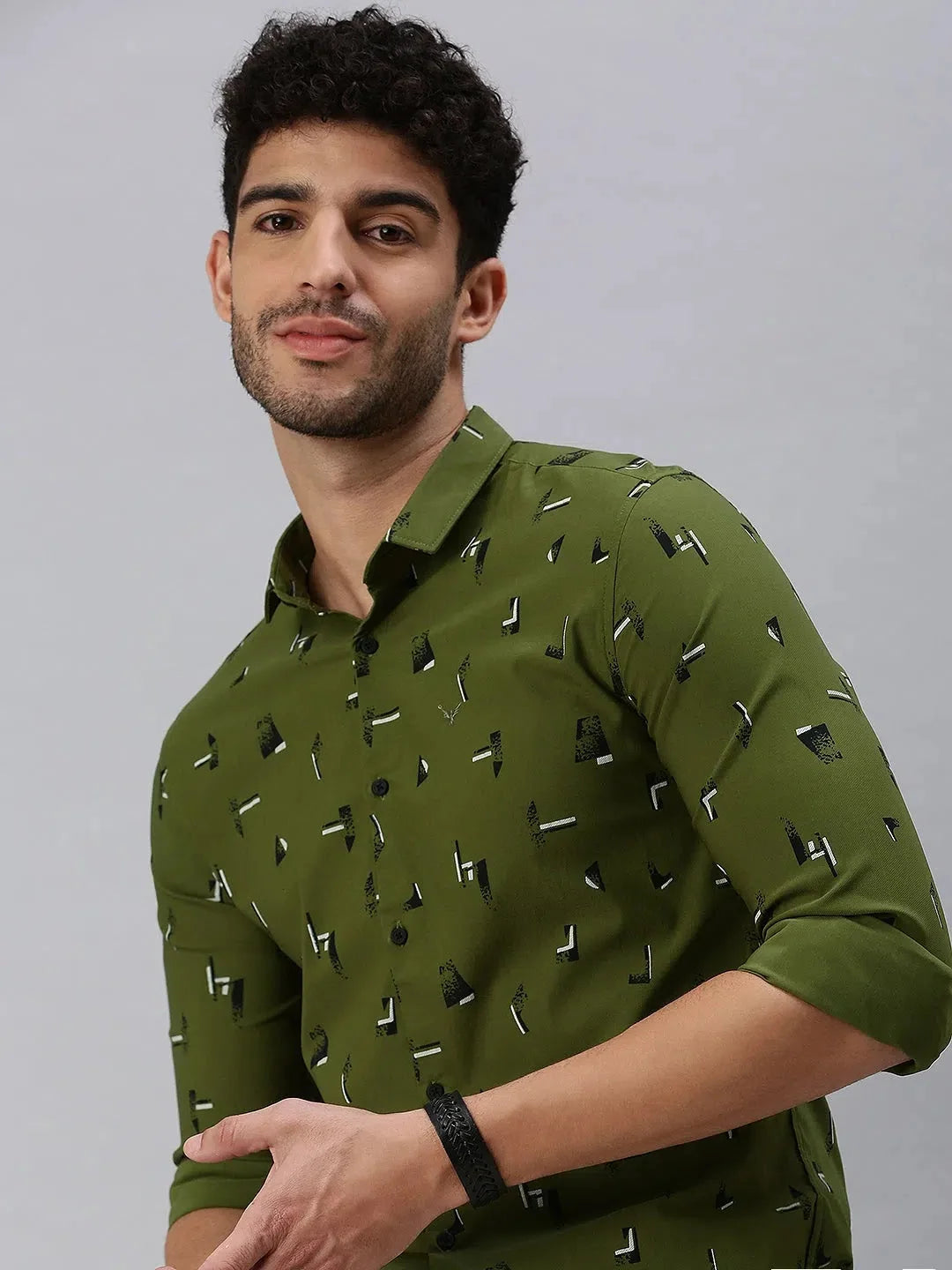 Men Olive Printed Casual Shirt-STANDARDPRINT-1305-Olive