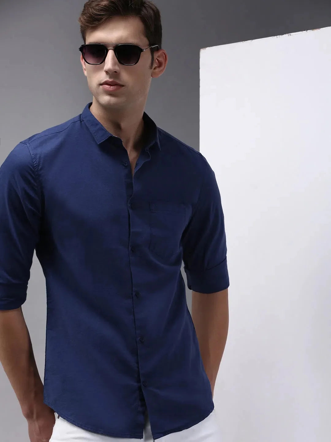 Stylish Blue Solid Mens Shirt - Casual Cotton Shirt | DesiQlo