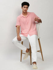 Men Peach Solid Casual Casual Shirts-AGASTHYA-1589-Peach
