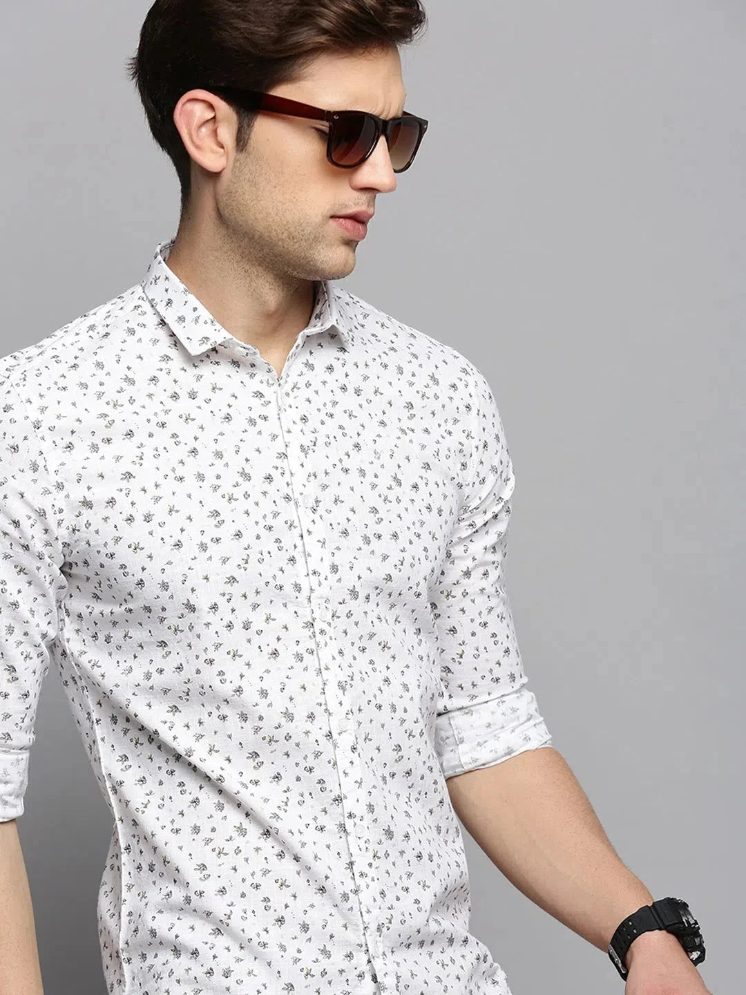 White Printed Mens Linen Shirt - Casual Summer Shirts