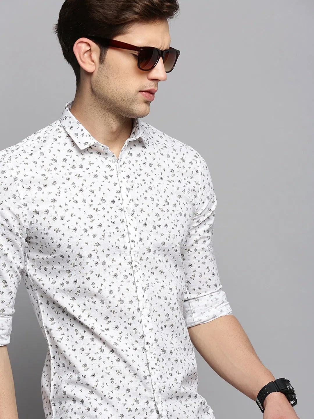 Men White Printed Casual Shirt-REAGANPRINTLILEN-1759-White