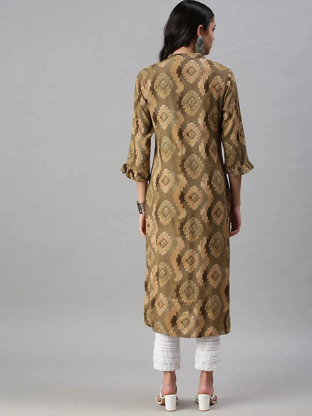 Olive Printed Cotton Kurta | Indian Kurtis for Women Online