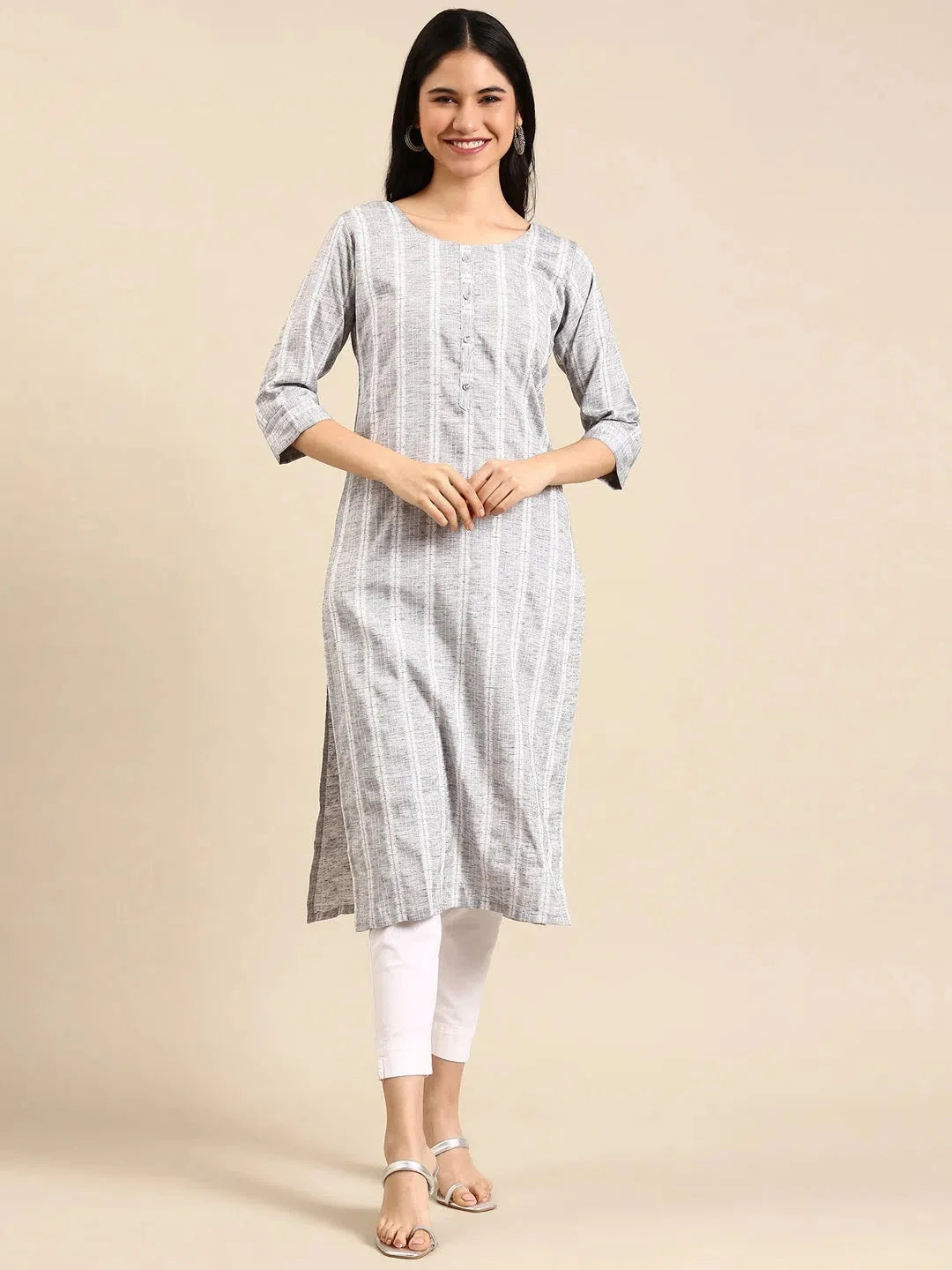 Grey Solid Kurta: Women's Cotton Indian Kurta Design