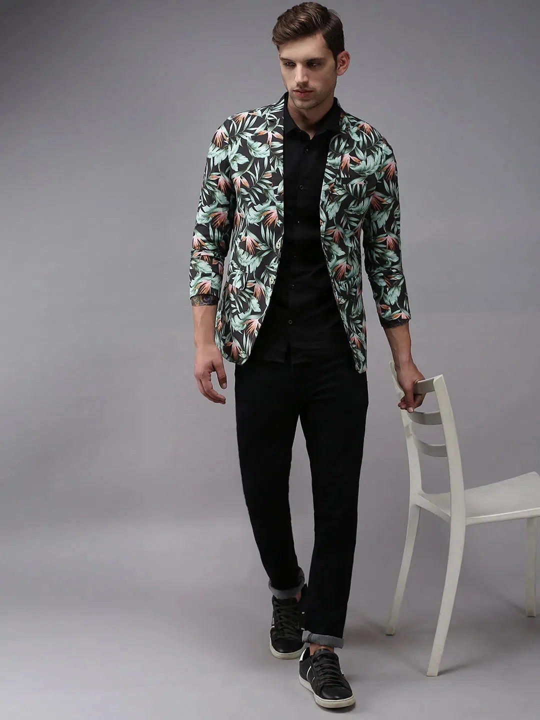 Grey Printed Blazer: Men's Ethnic Wear - DesiQlo Blazers