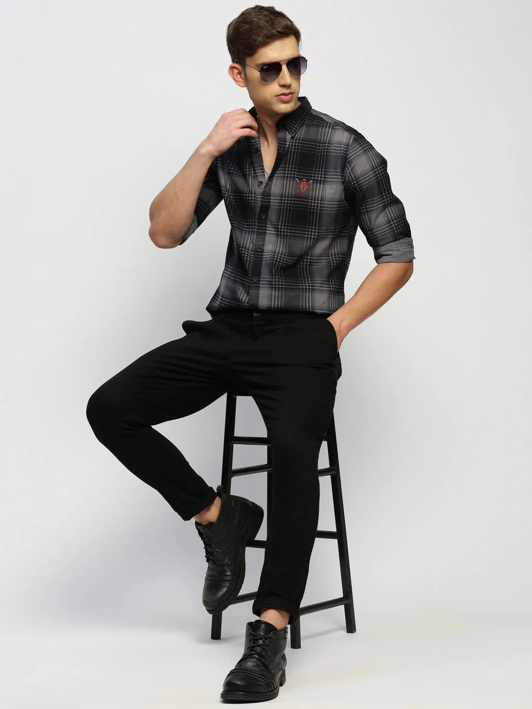 Men's Navy Checkered Cotton Shirt | DesiQlo Beach Shirts