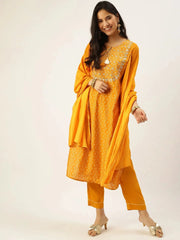Women's Mustard Printed Kurta SetsB-49492-Mustard