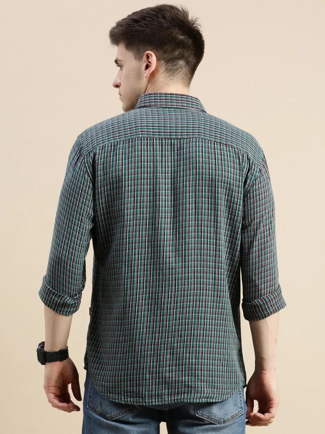 Green Checkered Mens Shirt | Casual Cotton Printed Shirt