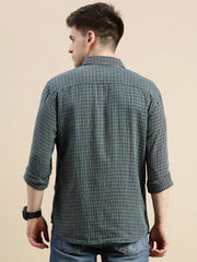 Men Green Checked Casual Shirt-GROVER-1105-Green