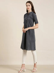 Women Navy Blue Striped A-Line Kurta-DF-1598-Navyblue