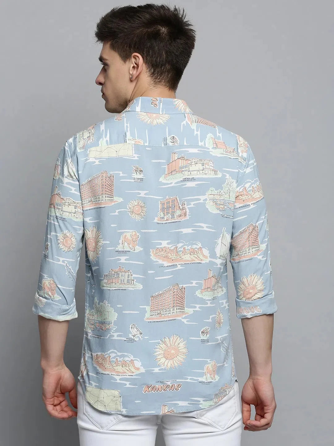 Premium Blue Printed Mens Shirt - Stylish Cotton Shirt | DesiQlo