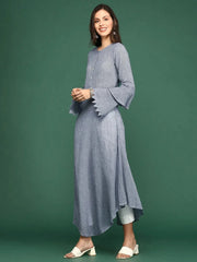 Women's Navy Blue Solid A-Line Kurta-ON-397-Navyblue