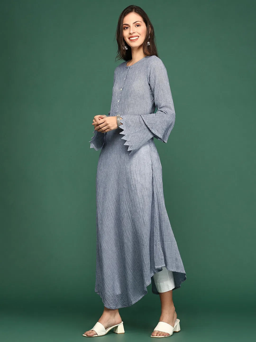 Navy Blue A-Line Cotton Kurta | Indian Kurtas for Ladies