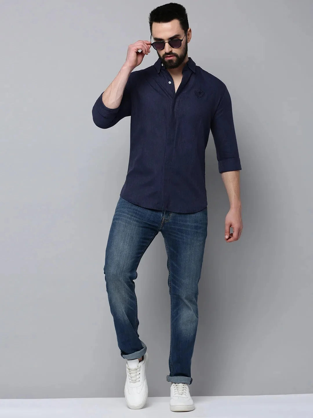 Navy Cotton Mens Shirt - Solid Casual Shirt by DesiQlo